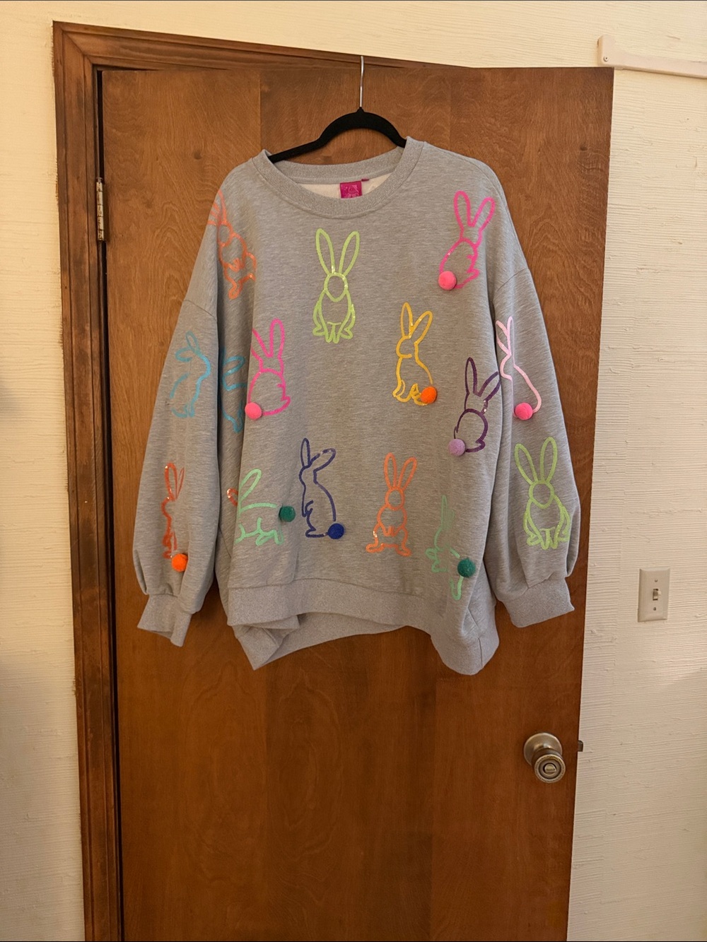 Queen of Sparkles Gray Bunny Pom-Pom Sweatshirt - Women Sweaters